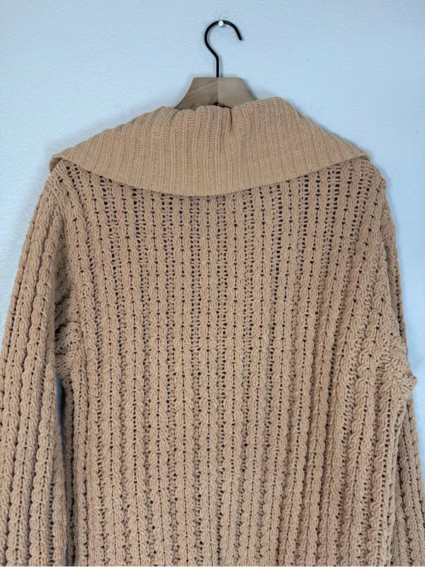 Aerie Cable Car Knit Quarter Zip Pullover Sweater Warm Camel size Medium $98 - Image 11