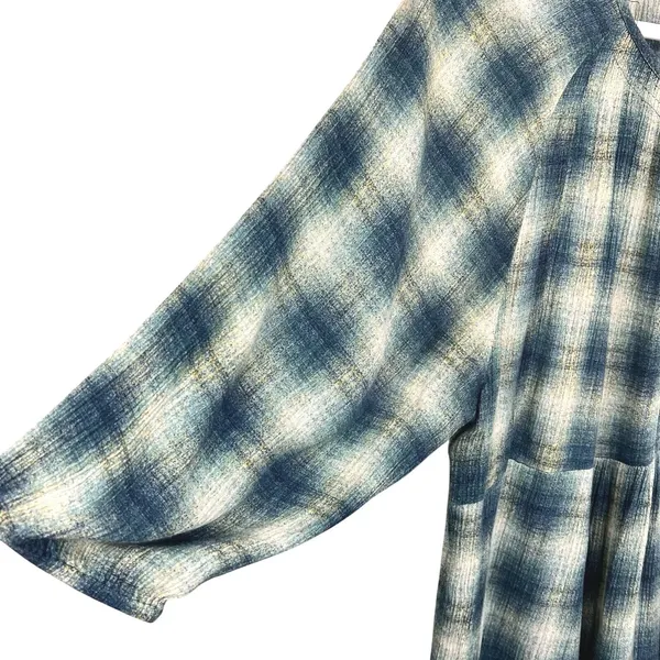 Maeve Plaid Babydoll Tunic‎ Top Henley Button Front Blue Cream Plaid Womens XS - Image 9
