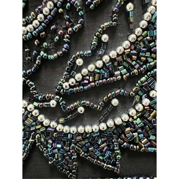 Black Silver Iridescent Floral Beaded Fold Over Magnetic Closure Clutch Bag - Image 5