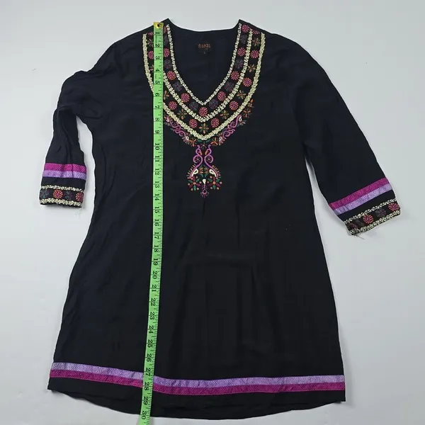 -1667 Embroidered Tunic Top Black 3/4 Sleeve fits‎ Women's Size XS - Image 5