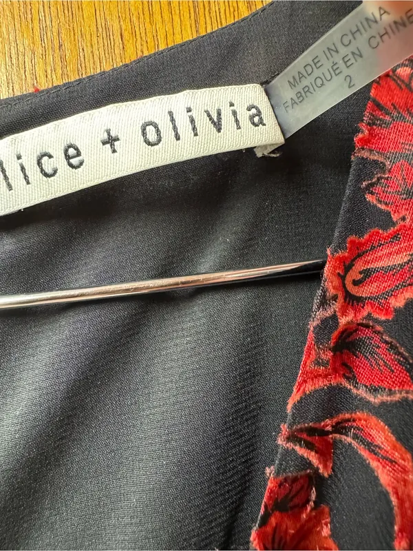 Alice + Olivia Briar Floral Blouson Empire Long Sleeve Mini Dress Red Black 2 - Image 5