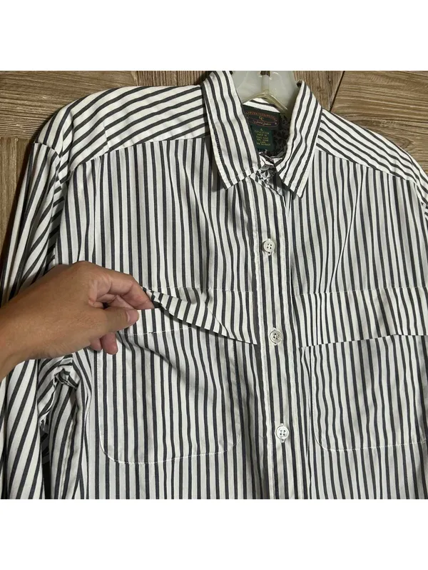 Charter Club Petites 4 Grey White Striped Cotton Button Up Shirt Business Casual - Image 5