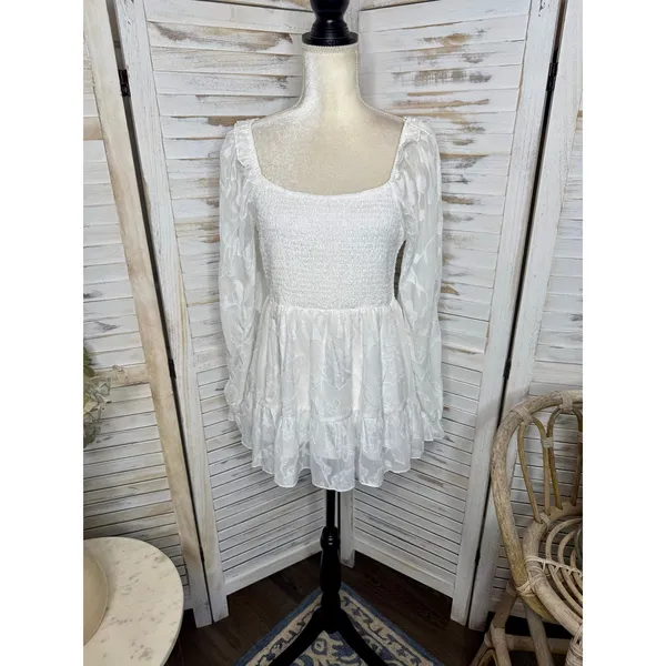 NWT BALTIC BORN Women's Med Ines Smocked Peplum Top White Fairy Romantic - Image 3