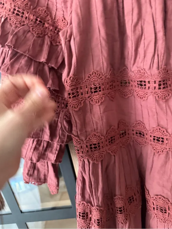 eyelet ruffle Corsair Frill Tier Dress Vintage Rose rust long sleeve - Image 6