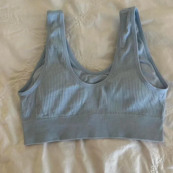 Aerie Seamless Ribbed Padded Sports Bra Light Blue - Image 2