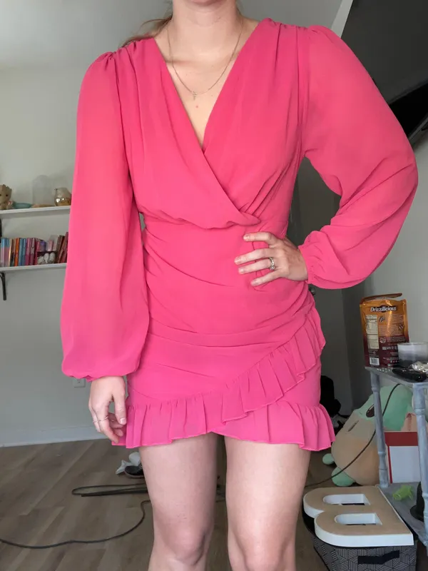 Pink Ruffle Mini Dress Size M - Image 2