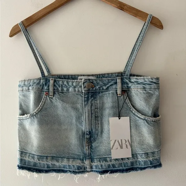 NEW! Zara Denim‎ Skirt Effect Crop Top - Image 2
