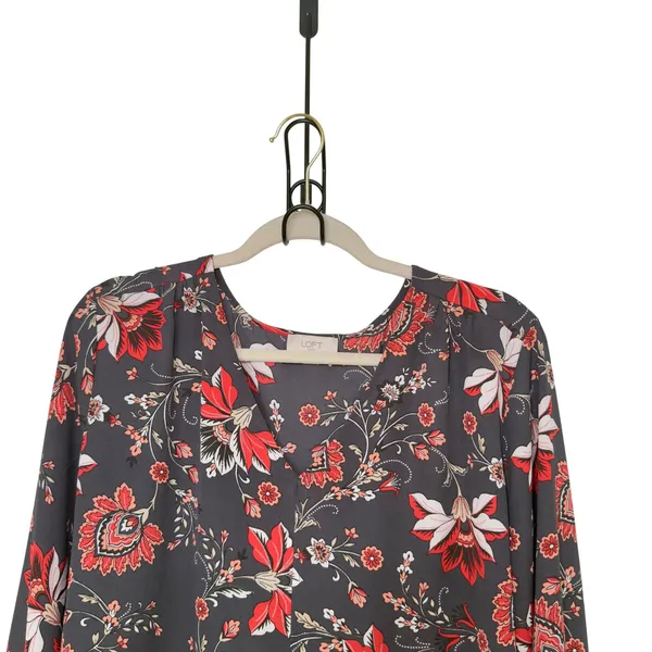 LOFT XL V Neck 3/4 Sleeve Floral Boho Cottagecore Whimsigoth Blouse - Image 3