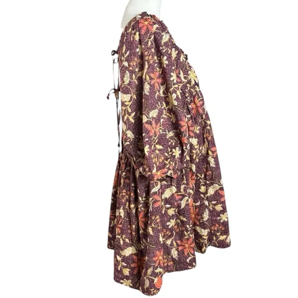 Free People Western Bohemian Dainty Lola Mini Dress Mocha Combo Large Floral NWT - Image 10
