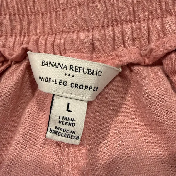 Banana Republic Women’s Pink Wide Leg Cropped Linen Blend Pants Size L - Image 6