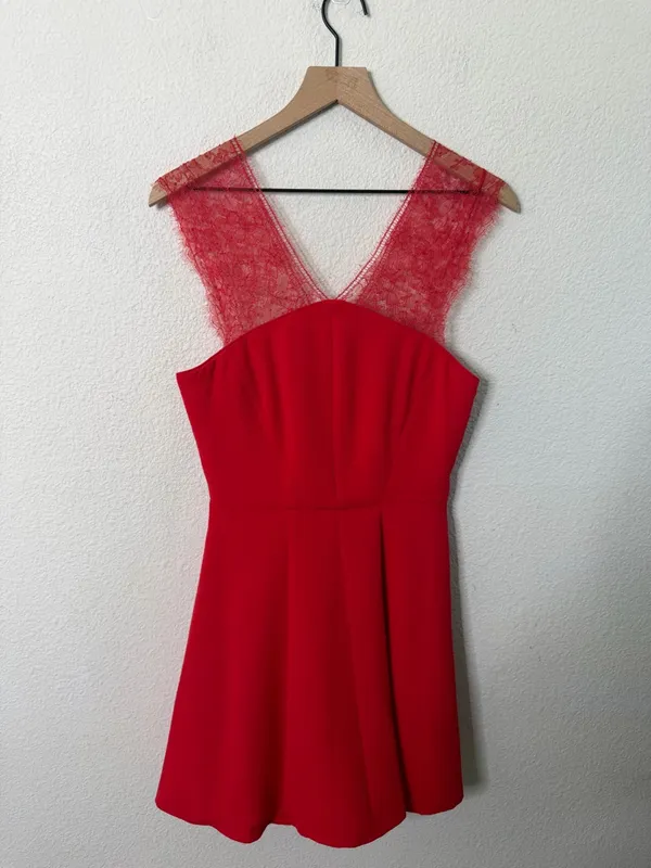 The Kooples Red Crepe Lace Bustier Fit & Flare Dress Womens Size M‎ - Image 7