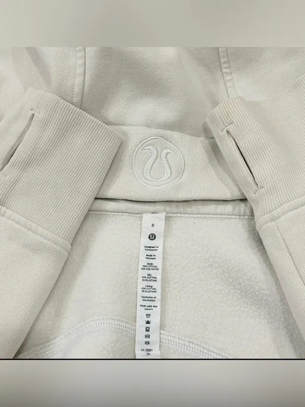 Lululemon Scuba Full-Zip Cropped Hoodie Size 8 Bone Athleisure Lounge Minimal - Image 11