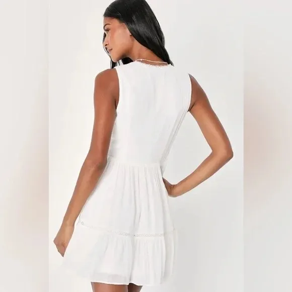 Lulus Lively Beauty White Tie-Front Tiered Mini Dress Size M‎ - Image 9