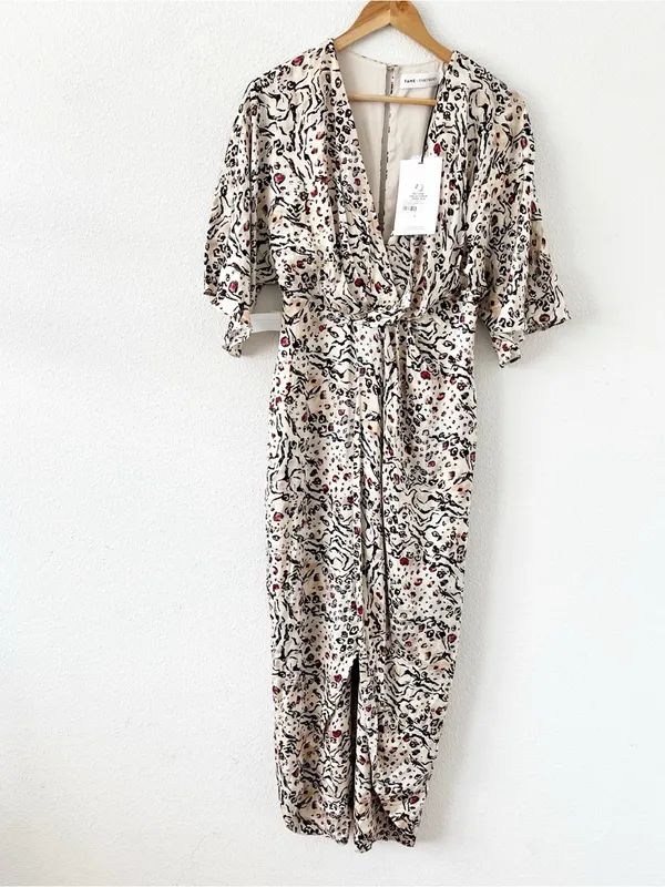 Fame & Partners Animal Print Mix Champagne Satin The Sayge Maxi Dress - Image 3