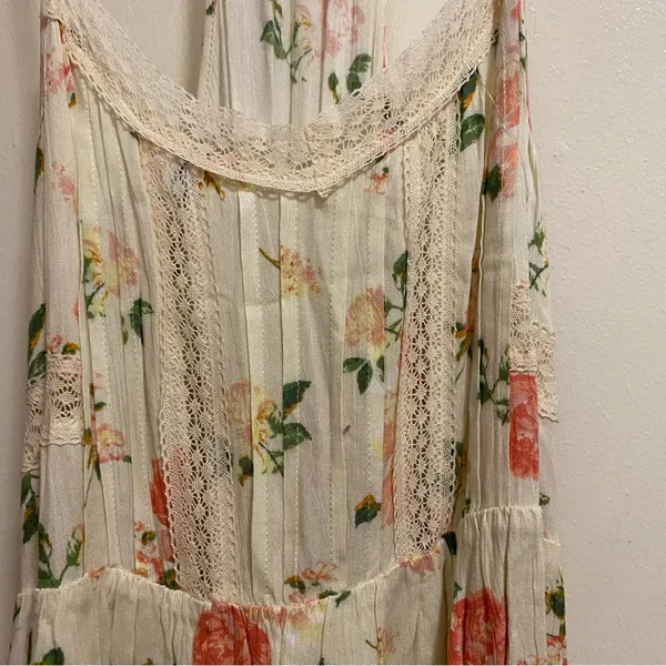 Chloe K Womens Mini Dress XL 38” Beige Pleated Floral Boho Print Blue Orange - Image 4