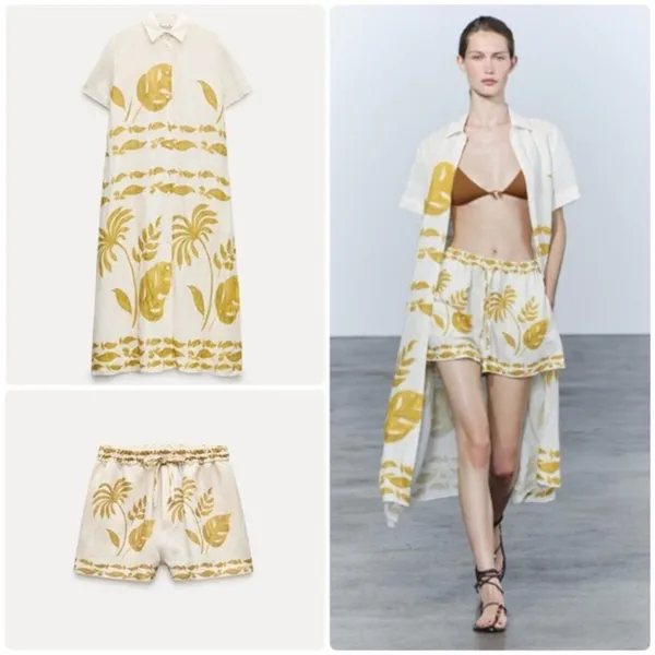 Zara Dawery Print Pleated Shorts High Waist Summer Beach Mini Vacation Boho XS - Image 2