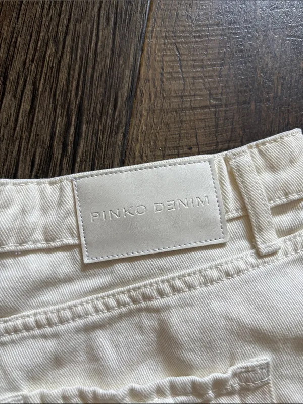 Pinko Off-White Calma Denim Butterfly Jean Shorts High-Waist Country Boho Sz 32 - Image 8