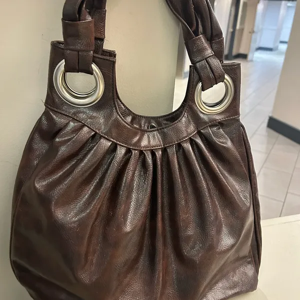 Bag Dark Brown Leather Shoulder Bag with Silver Grommet Detail by Mirror Mirror - Image 8