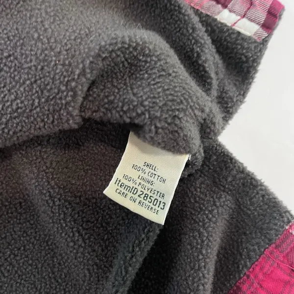 LL Bean Pink Plaid‎ Fleece Lined Flannel Shirt Jacket Shacket Size LARGE - Image 10