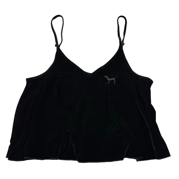 Victoria's Secret PINK Black Velvet Cami Tank Top‎ Size Oversized Medium Y2K - Image 5