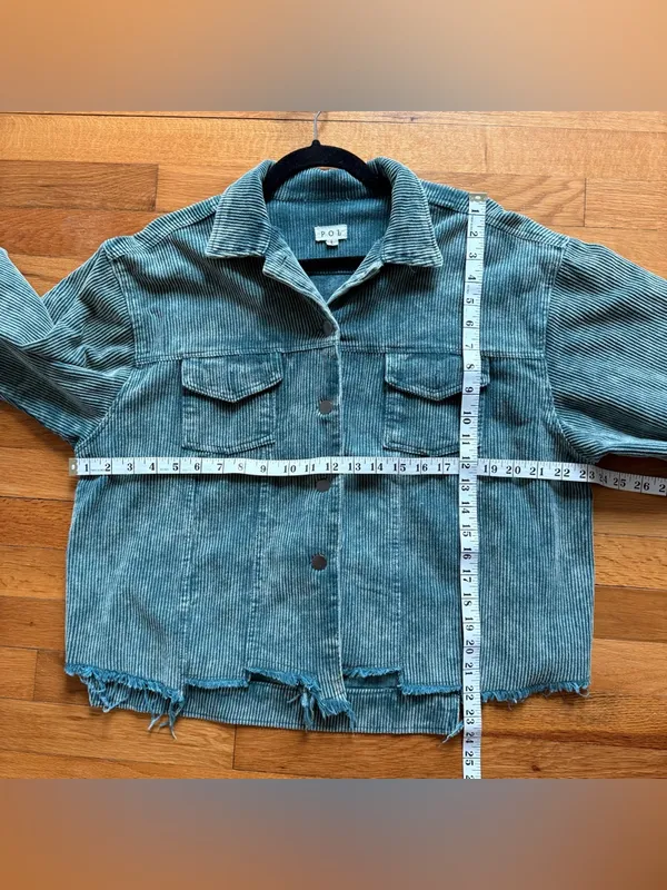 POL Vintage Wash Corduroy Jacket‎ Distressed Green Button Jean Jacket size Large - Image 6