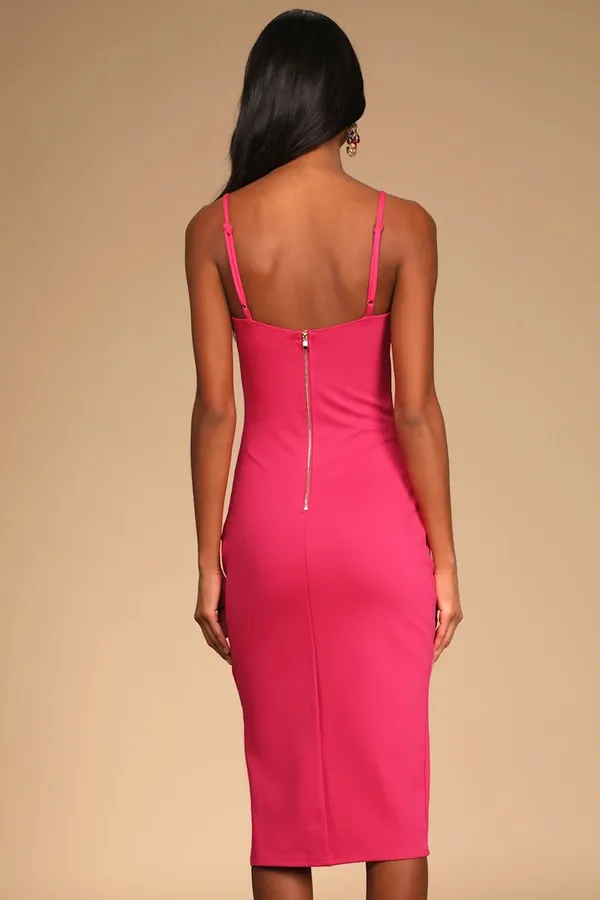 Lulus Paulina Hot Pink Bodycon Midi Dress - Image 2