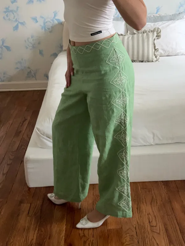 Roller Rabbit Green Pants Corded Medallion Sorella Pants - Image 2