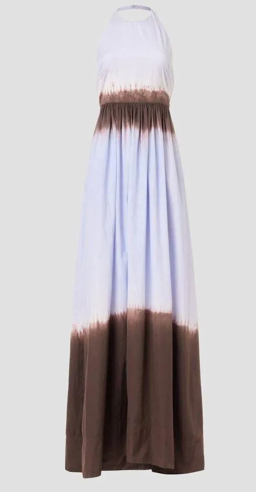 A. L. C. Multicolored Cotton Tan White Halter Neck Maxi Dress Size 6 - Image 4