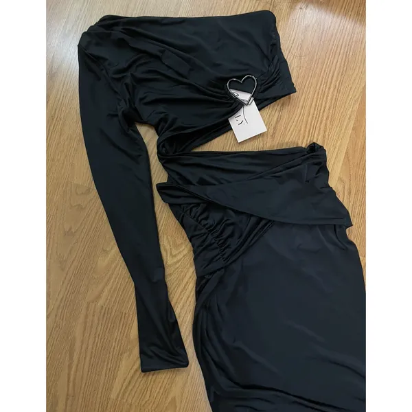 NEW! Oh Polly Black one shoulder maxi cutout dress heart detail US 6 - Image 3