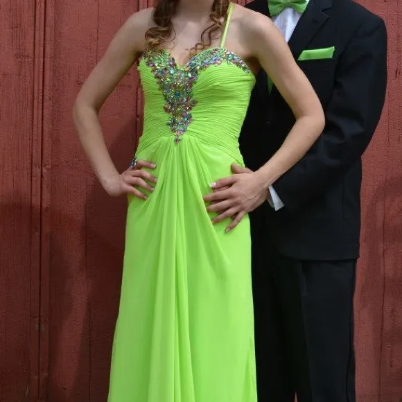 Lime Green Rhinestone Prom Dress - Image 7