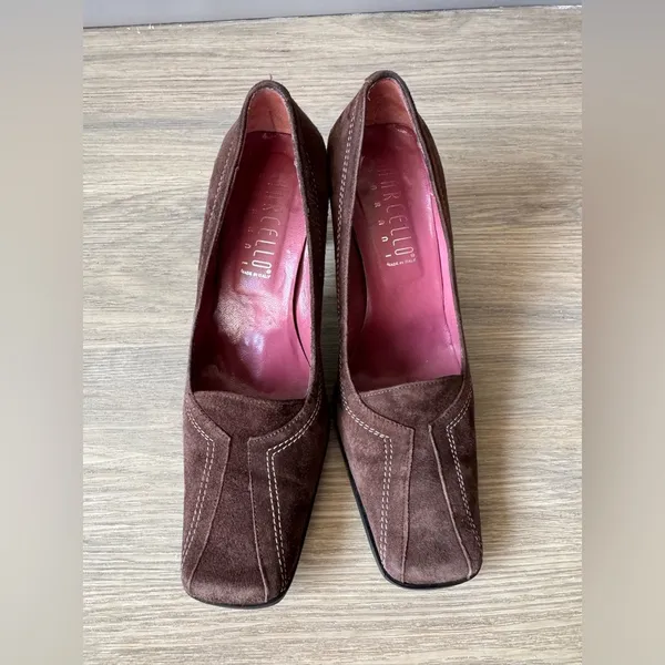 Y2K 2000s Marcello Barani chocolate brown suede heeled loafers made in Italy 6 - Image 2