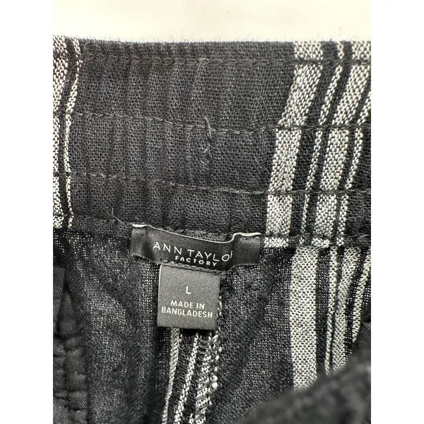 Ann Taylor Pants‎ Women LARGE Black Cream Striped Elastic Waist Drawstring - Image 5