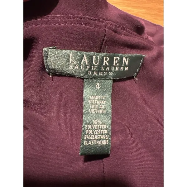 Lauren Ralph Lauren Dress Purple Ruffle‎ V-Neck Sleeveless Sheath Classic Size 4 - Image 6