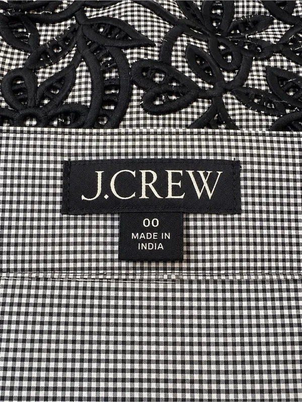 J.Crew Black & White Micro Gingham Floral Embroidered 100% Cotton Poplin Top 00 - Image 7
