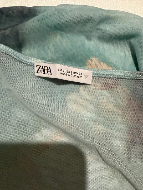 ZARA Sheer Mesh abstract seashell Bodysuit light blue strapless small - Image 9