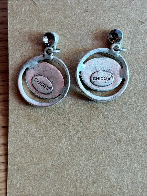 Chico's Silver Spiral Drop Earrings with Clear Stones - Image 4