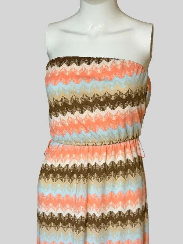 Wishful Park Strapless Maxi Dress in Coral, Light Blue & Brown Chevron - Image 2