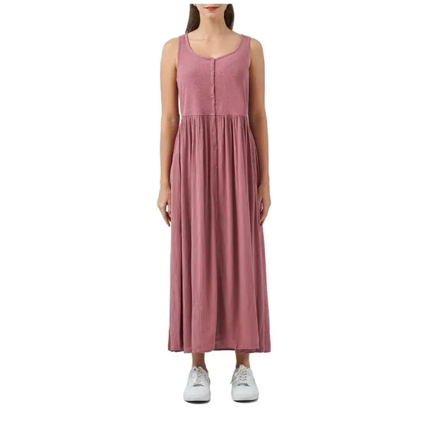 Frye Ladies Women's Button Front Midi Dress Size L Pockets Mauve‎ Pink - Image 2