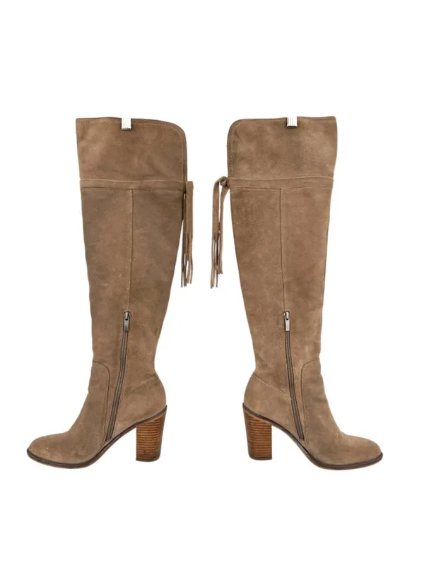 Franco Sarto Ellyn Taupe Suede Over the Knee Boots Block Heels Size 7.5 - Image 2