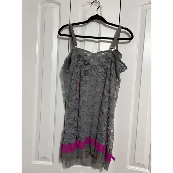 Just‎ Sexy Intimate Chemise Lingerie Coquette Gray Pink Ribbon Lace 2X - Image 6