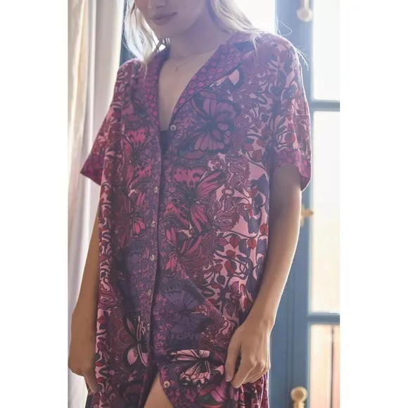 Alexandra Farmer ANTHROPOLOGIE Whimsy Flannel Sleep Dress Floral Butterfly M - Image 5