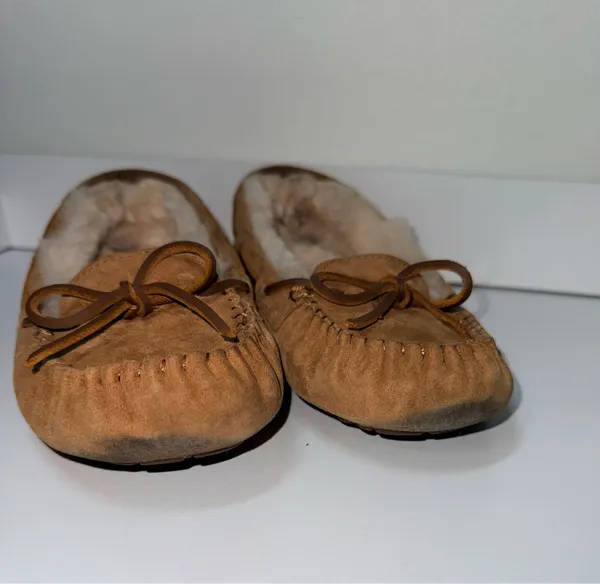 UGG Bella II Moccasin Slippers Chestnut Brown Suede Fur Lined - Image 4