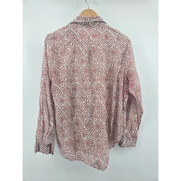 Roller Rabbit Button Down Shirt Womens XL Pink White Block Print‎ Cotton Boho - Image 3