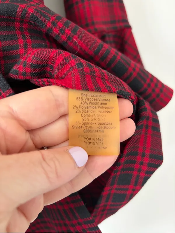 Vintage Alice + Olivia Red Black Plaid Wool Viscose Flounce Sleeve Fall Top S - Image 4