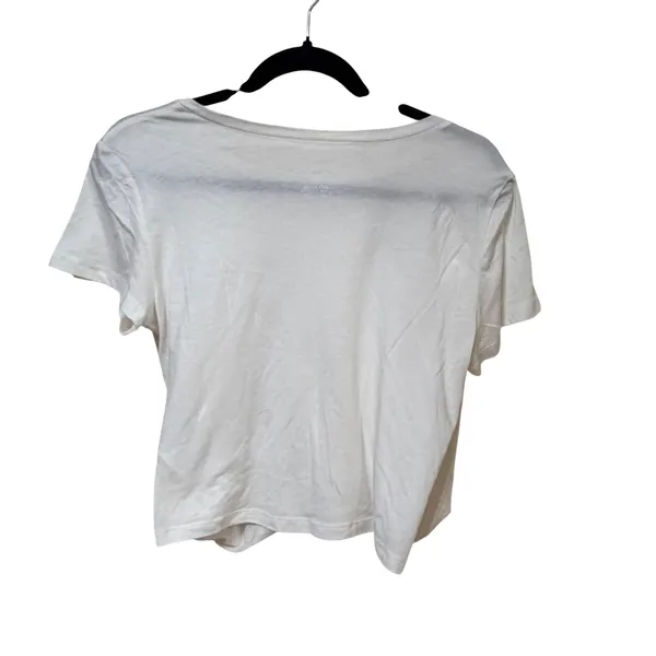 Anthropologie White Twist Front Crop T-Shirt Cotton Modal‎ Blend Womens Small - Image 2