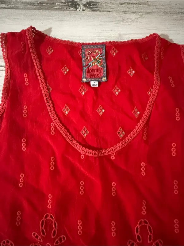 Johnny Was Luanna Red Eyelet Scoop Neck Tank Blouse - Image 4