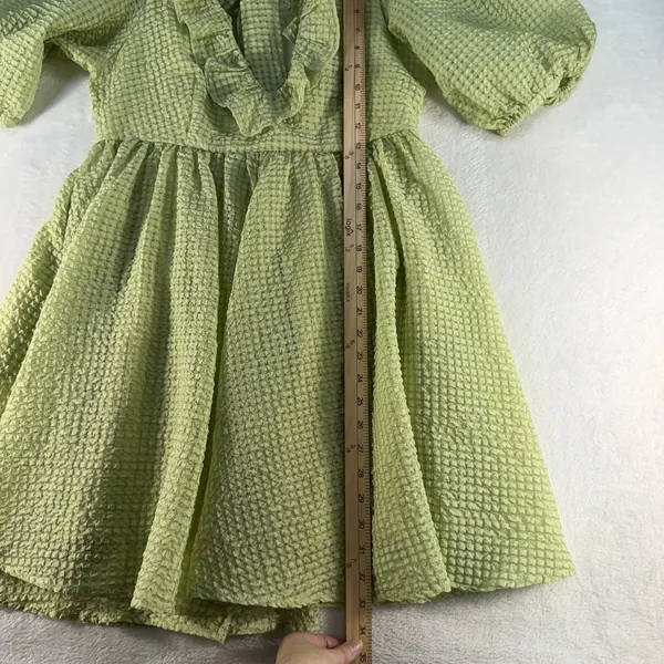 Mable M Medium Babydoll Mini Dress Green Textured Puff Sleeves Pockets‎ Coquette - Image 14