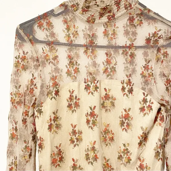 Free People Size Small Sweet Dreams Mesh Floral‎ illusion High Neck Top - Image 3
