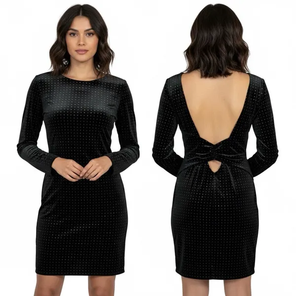 Express Velvet Dress L‎ Long Sleeve Party Cocktail Sparkle Backless Whimsigoth - Image 2