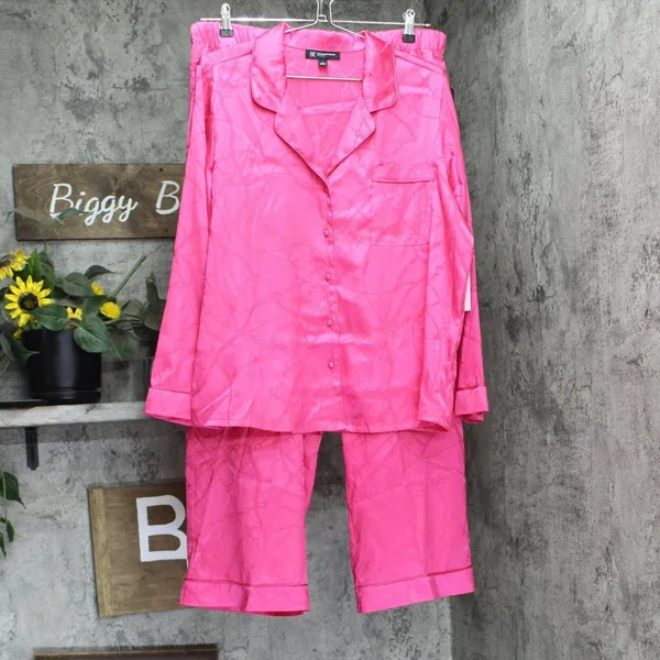 NWT INC International Concepts 2-Piece Collar Pajama Set Magenta Chain Pink L - Image 2